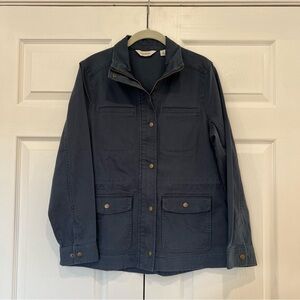L.L. Bean Classic Utility Jacket Navy Blue Zip Snap Womens Small Barn Chore Work